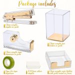 Varuni- Gold Desk Accessories- Office Accessories -Gift Set- Heavy Duty Stapler, Pen Organizer, Tape Dispenser Desk, Clear Sticky Notes- Including Clear Tape and 1000 Staples- Acrylic Desk - Image 2
